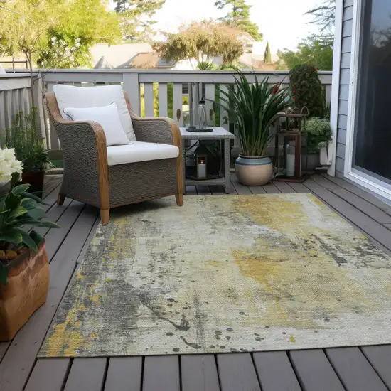 Gold And Beige Abstract Washable Indoor Outdoor Area Rug Photo 9