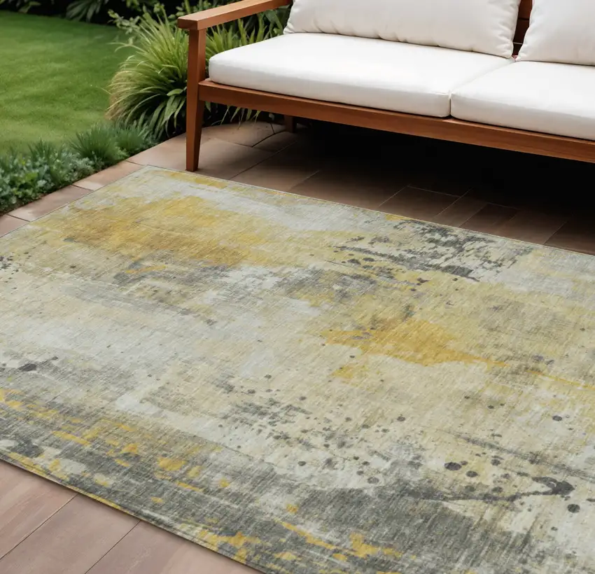 Gold And Beige Abstract Washable Indoor Outdoor Area Rug Photo 2