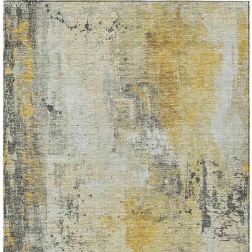 Gold And Beige Abstract Washable Indoor Outdoor Area Rug Photo 4