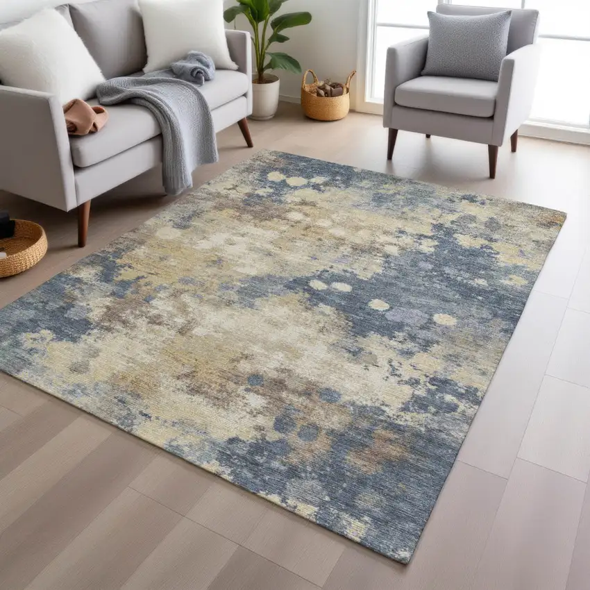 Gold And Beige Abstract Washable Indoor Outdoor Area Rug Photo 5