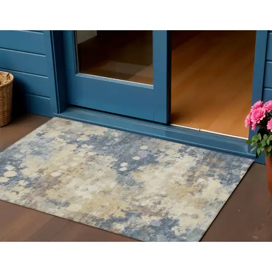 Gold And Beige Abstract Washable Indoor Outdoor Area Rug Photo 2