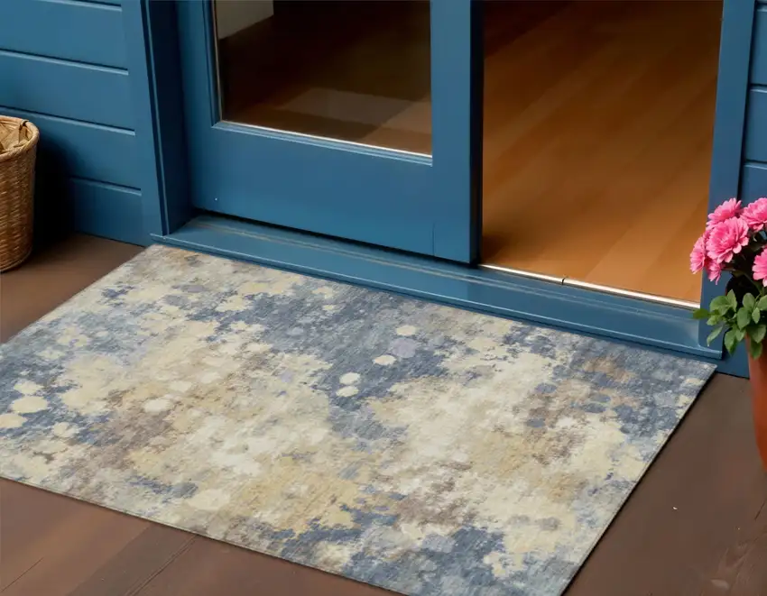 Gold And Beige Abstract Washable Indoor Outdoor Area Rug Photo 2