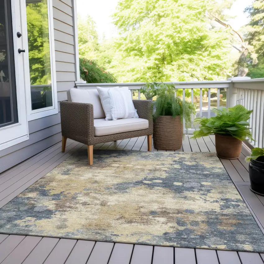 Gold And Beige Abstract Washable Indoor Outdoor Area Rug Photo 7