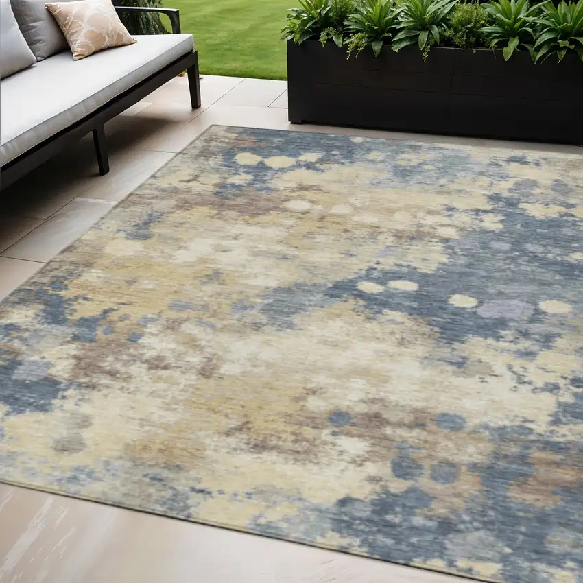Gold And Beige Abstract Washable Indoor Outdoor Area Rug Photo 2