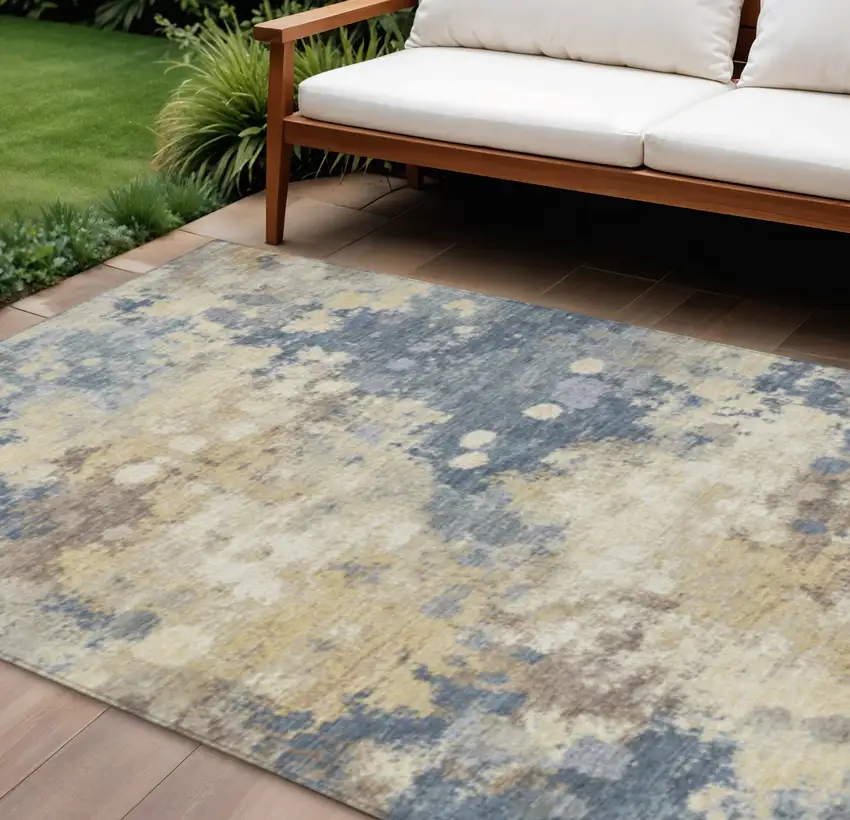 Gold And Beige Abstract Washable Indoor Outdoor Area Rug Photo 2