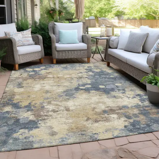 Gold And Beige Abstract Washable Indoor Outdoor Area Rug Photo 4