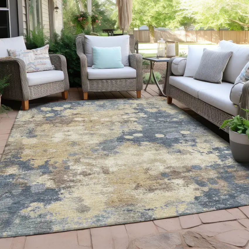 Gold And Beige Abstract Washable Indoor Outdoor Area Rug Photo 4