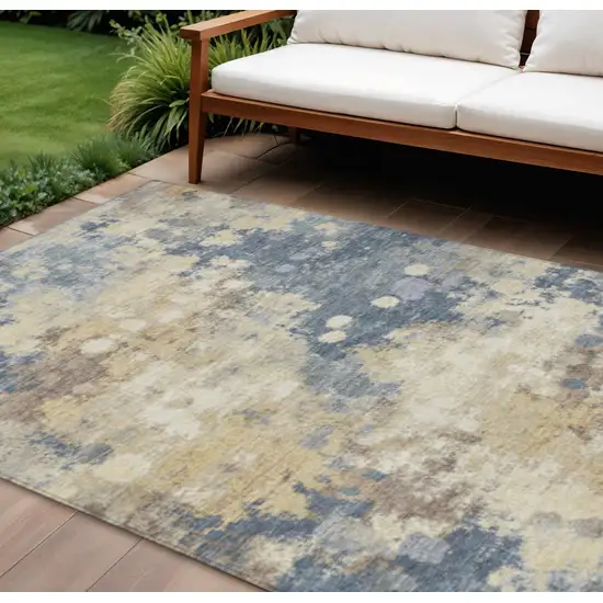 Gold And Beige Abstract Washable Indoor Outdoor Area Rug Photo 2