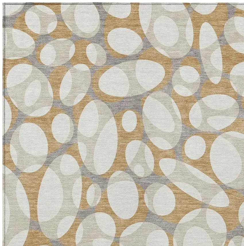 Gold And Beige Abstract Washable Indoor Outdoor Area Rug Photo 2