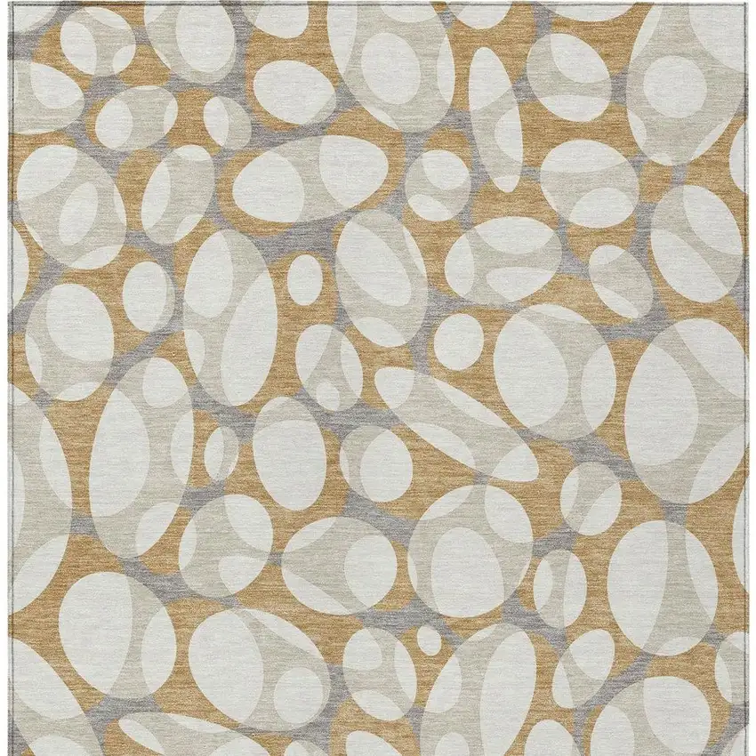 Gold And Beige Abstract Washable Indoor Outdoor Area Rug Photo 3