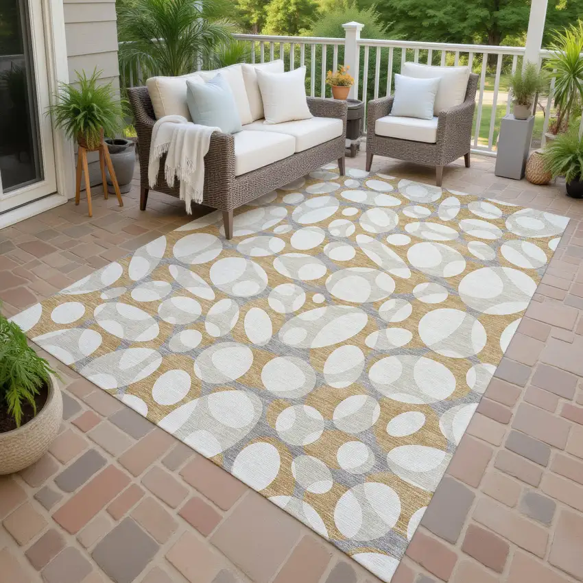 Gold And Beige Abstract Washable Indoor Outdoor Area Rug Photo 4