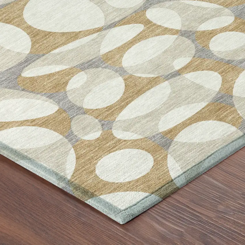 Gold And Beige Abstract Washable Indoor Outdoor Area Rug Photo 8