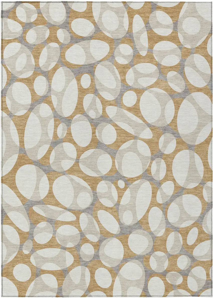 Gold And Beige Abstract Washable Indoor Outdoor Area Rug Photo 1