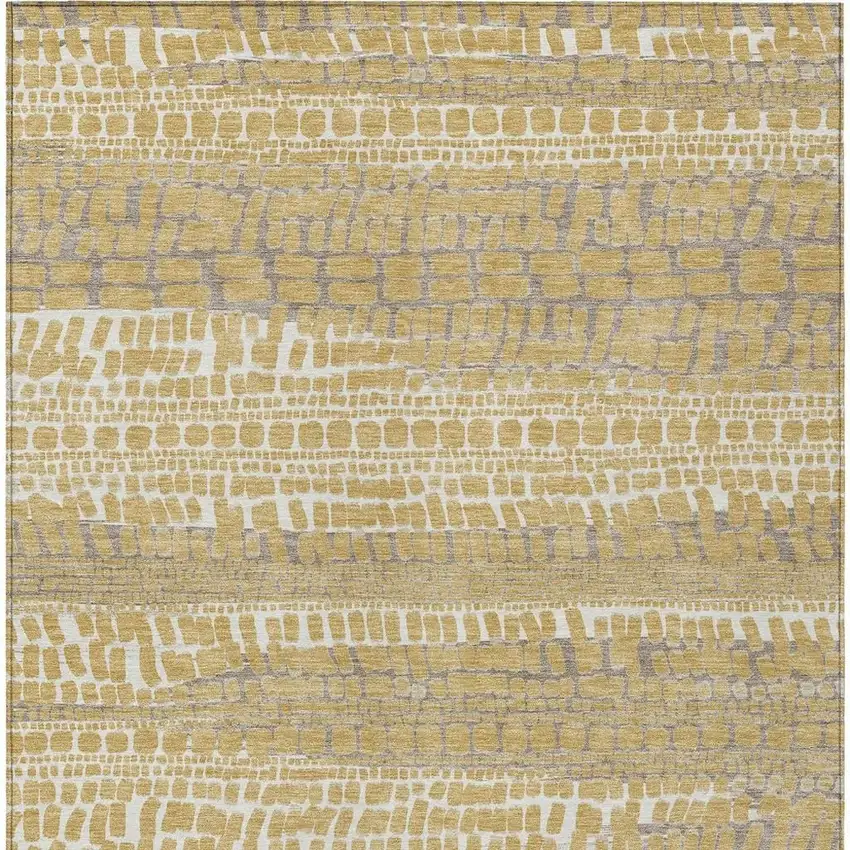 Gold And Beige Abstract Washable Indoor Outdoor Area Rug Photo 3