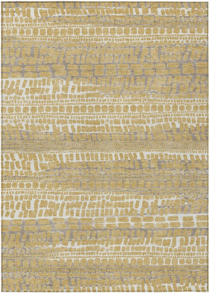 Gold And Beige Abstract Washable Indoor Outdoor Area Rug Photo 1