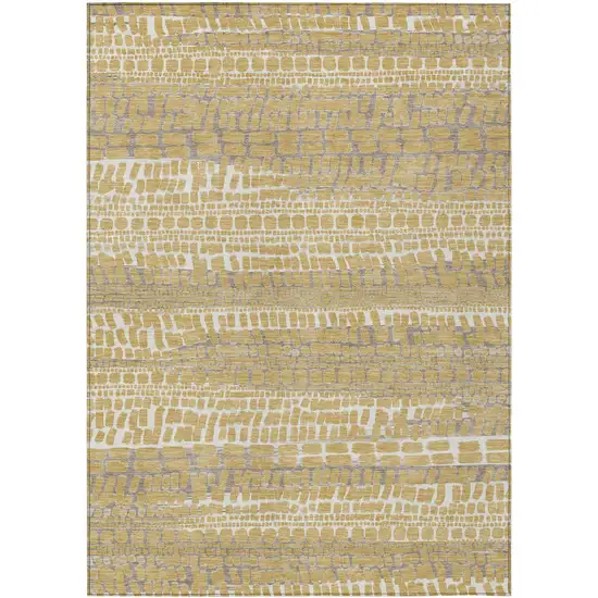 Gold And Beige Abstract Washable Indoor Outdoor Area Rug Photo 1