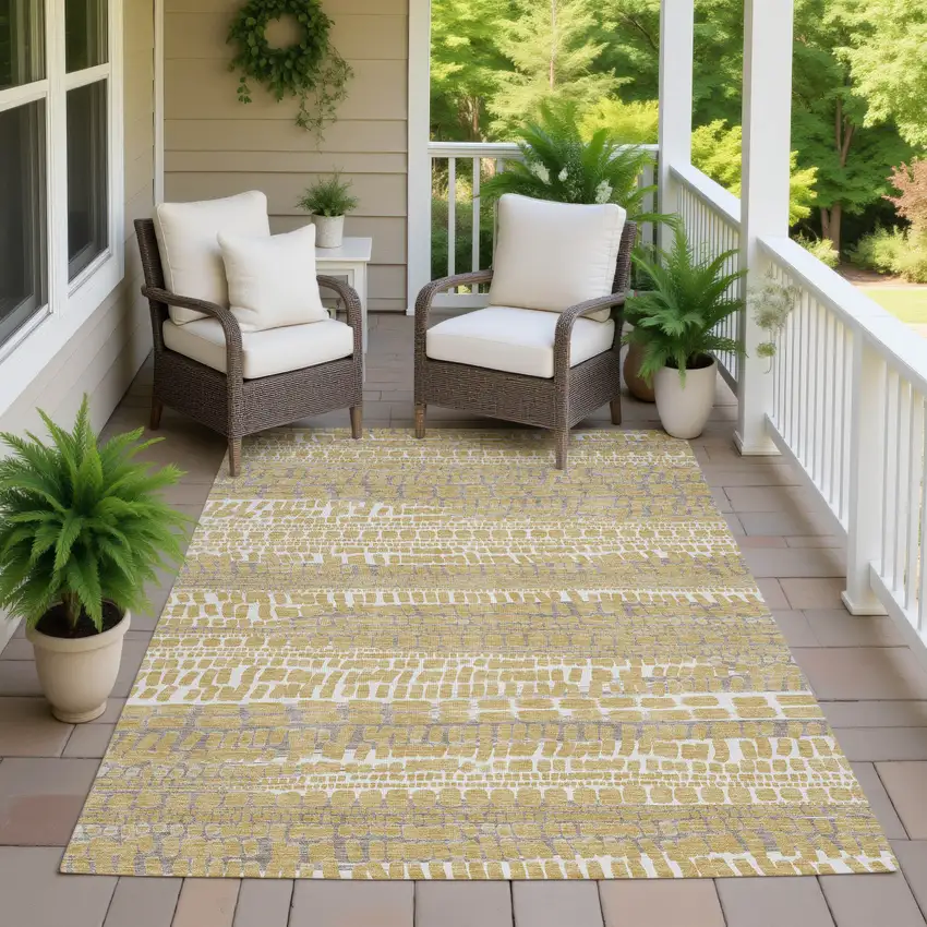Gold And Beige Abstract Washable Indoor Outdoor Area Rug Photo 7