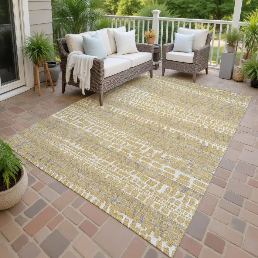 Gold And Beige Abstract Washable Indoor Outdoor Area Rug Photo 4