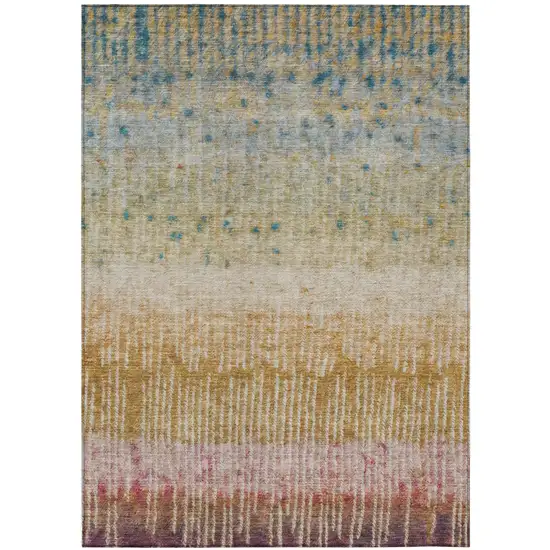 Gold And Beige Abstract Washable Indoor Outdoor Area Rug Photo 2
