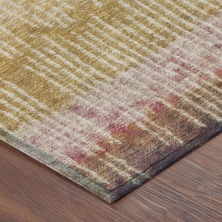 Gold And Beige Abstract Washable Indoor Outdoor Area Rug Photo 3