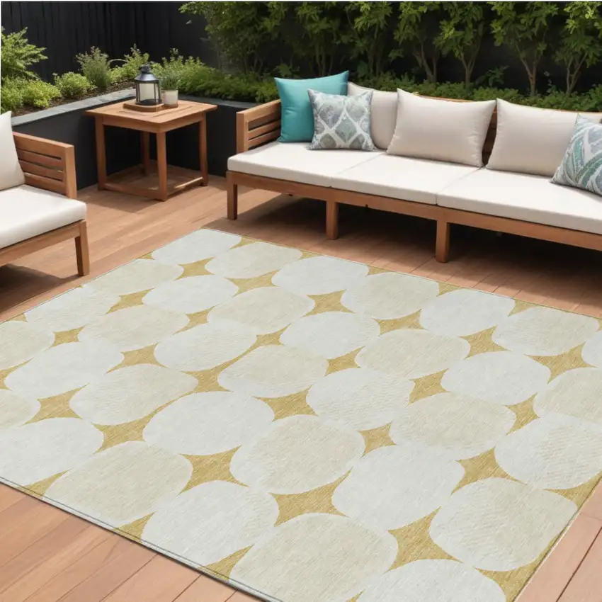 Gold And Beige Abstract Washable Indoor Outdoor Area Rug Photo 1