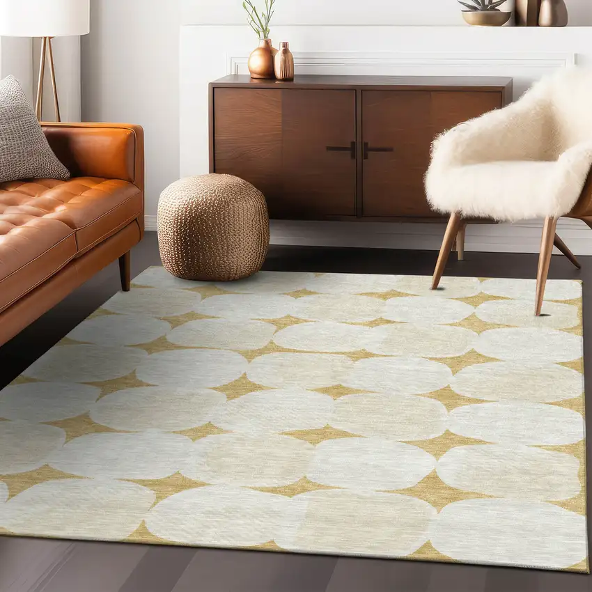 Gold And Beige Abstract Washable Indoor Outdoor Area Rug Photo 9