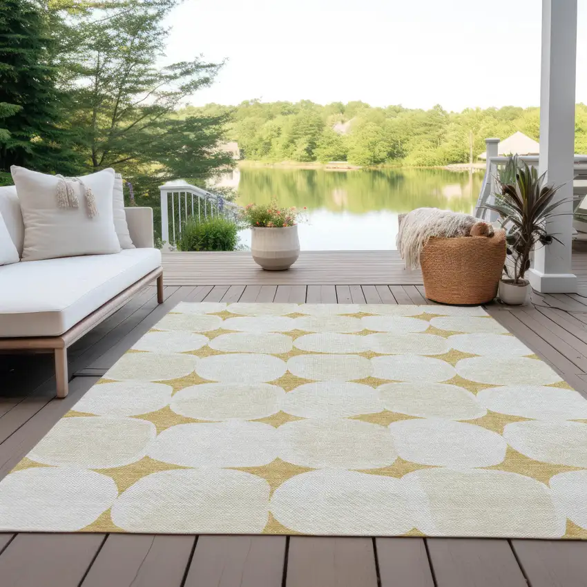 Gold And Beige Abstract Washable Indoor Outdoor Area Rug Photo 8