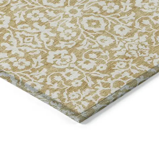 Gold And Beige Damask Washable Indoor Outdoor Area Rug Photo 5