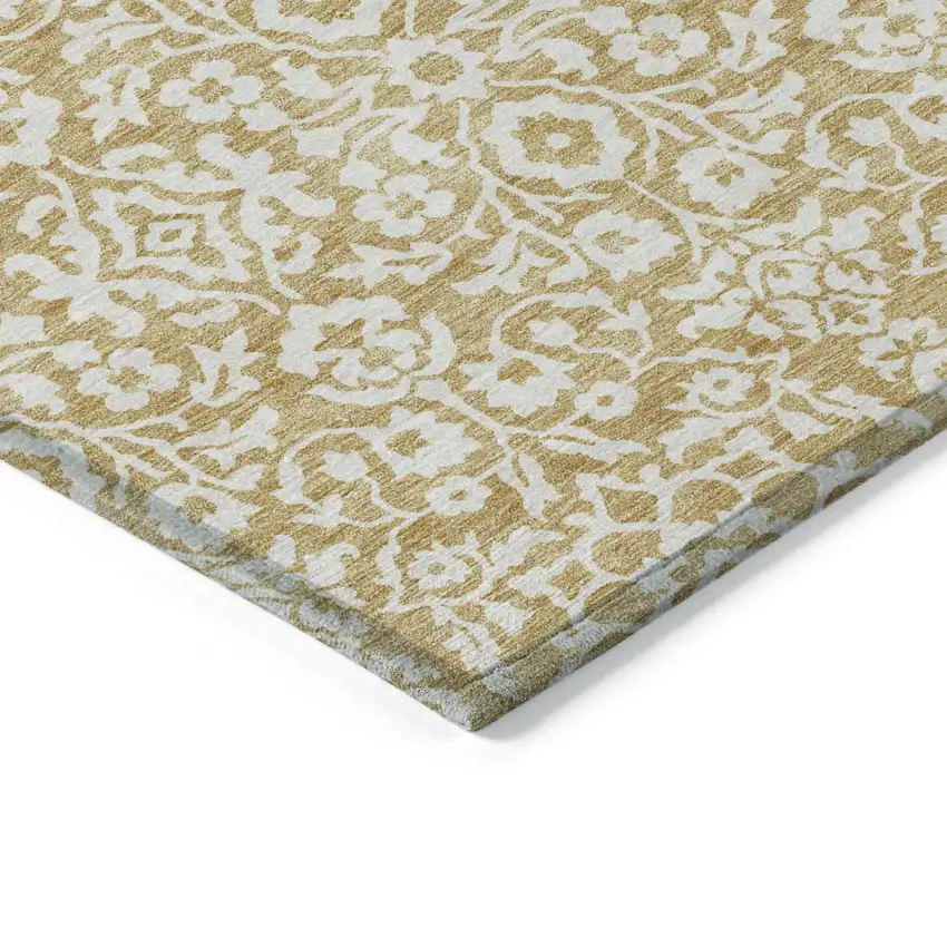Gold And Beige Damask Washable Indoor Outdoor Area Rug Photo 5