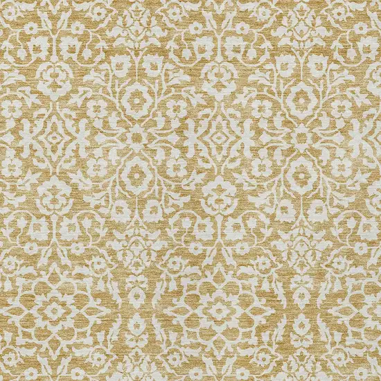 Gold And Beige Damask Washable Indoor Outdoor Area Rug Photo 6