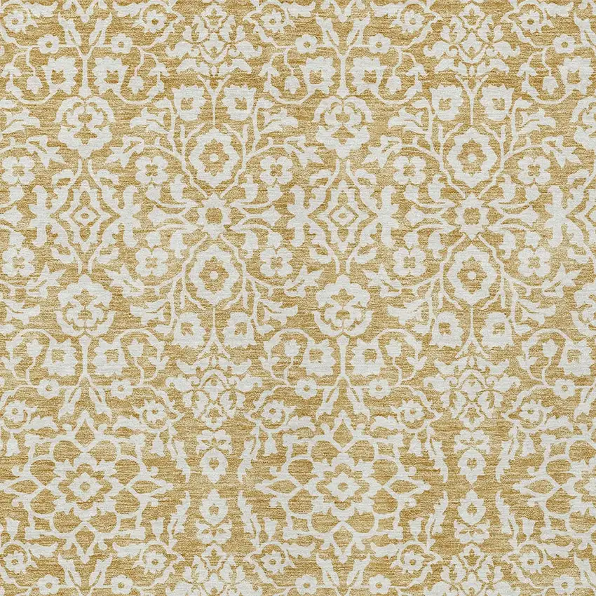 Gold And Beige Damask Washable Indoor Outdoor Area Rug Photo 6