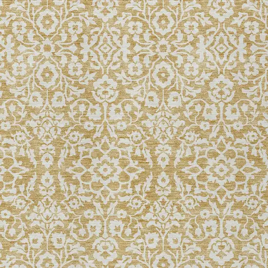 Gold And Beige Damask Washable Indoor Outdoor Area Rug Photo 6