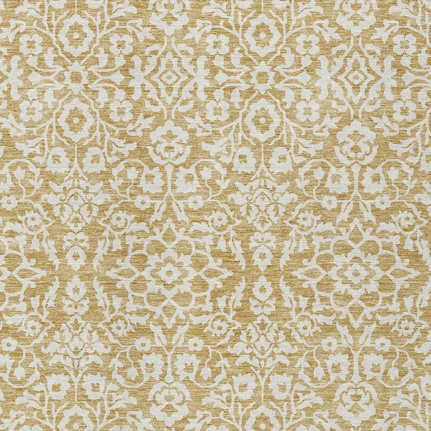 Gold And Beige Damask Washable Indoor Outdoor Area Rug Photo 6