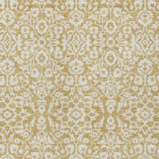 Gold And Beige Damask Washable Indoor Outdoor Area Rug Photo 7