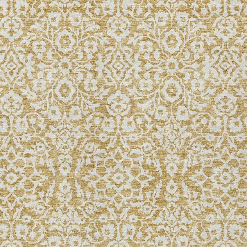 Gold And Beige Damask Washable Indoor Outdoor Area Rug Photo 7