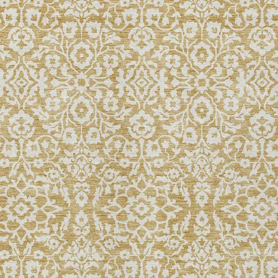 Gold And Beige Damask Washable Indoor Outdoor Area Rug Photo 7
