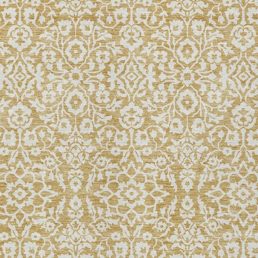 Gold And Beige Damask Washable Indoor Outdoor Area Rug Photo 7