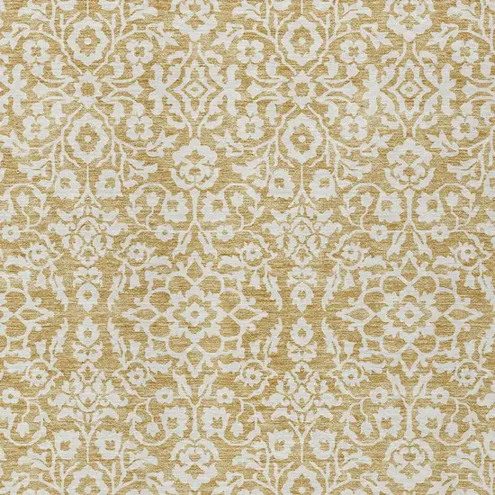 Gold And Beige Damask Washable Indoor Outdoor Area Rug Photo 7