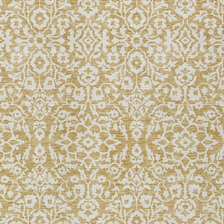 Gold And Beige Damask Washable Indoor Outdoor Area Rug Photo 7