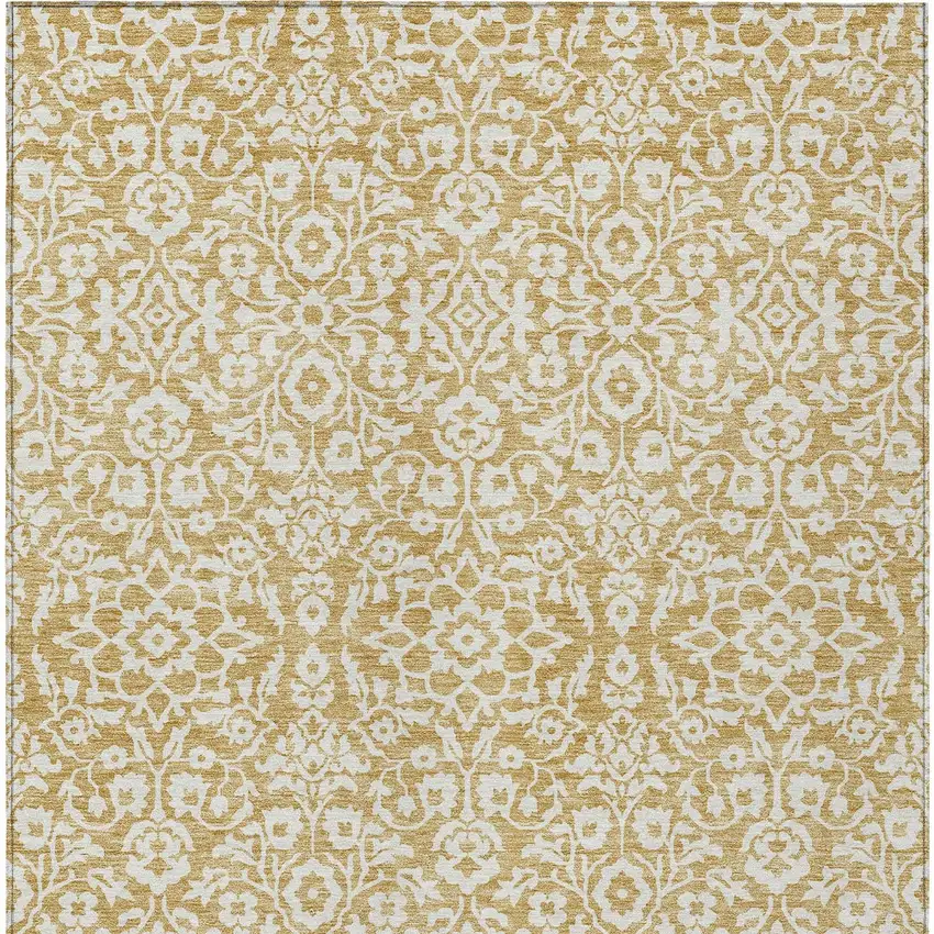 Gold And Beige Damask Washable Indoor Outdoor Area Rug Photo 4