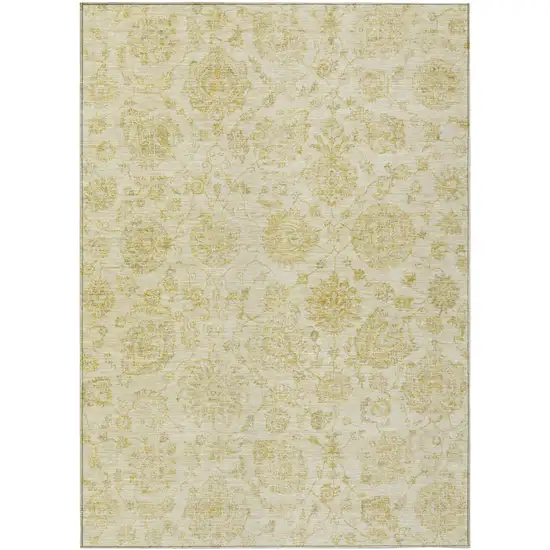 Gold And Beige Damask Washable Indoor Outdoor Area Rug Photo 1