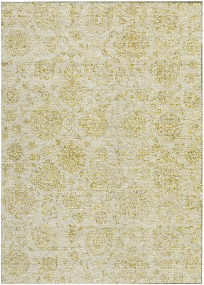 Gold And Beige Damask Washable Indoor Outdoor Area Rug Photo 4