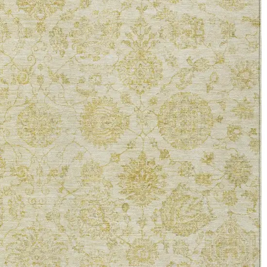 Gold And Beige Damask Washable Indoor Outdoor Area Rug Photo 3