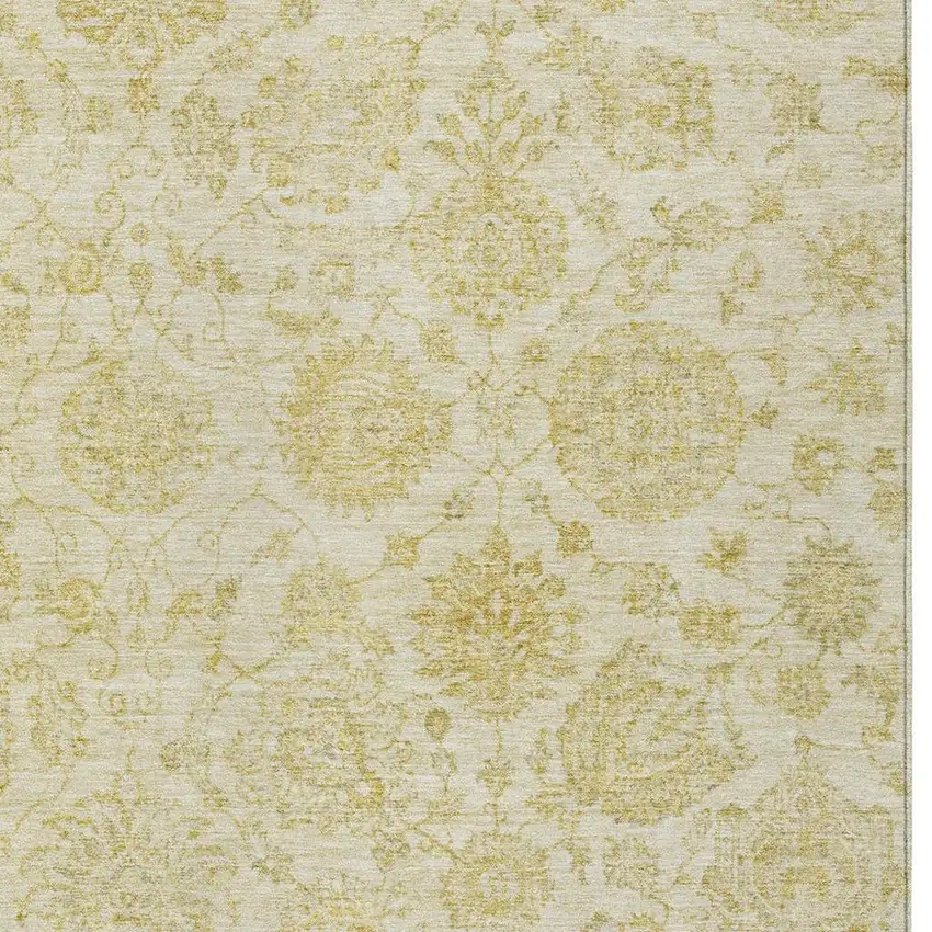 Gold And Beige Damask Washable Indoor Outdoor Area Rug Photo 3