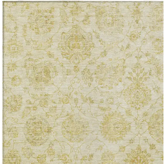 Gold And Beige Damask Washable Indoor Outdoor Area Rug Photo 6