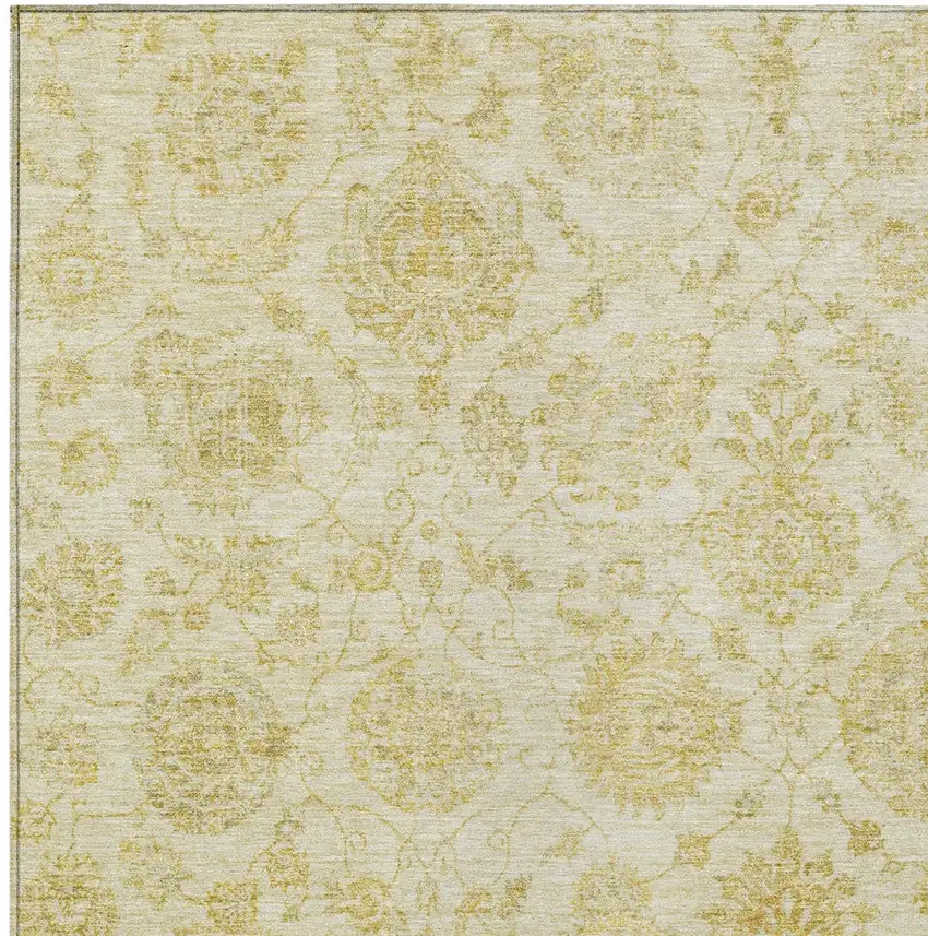 Gold And Beige Damask Washable Indoor Outdoor Area Rug Photo 6
