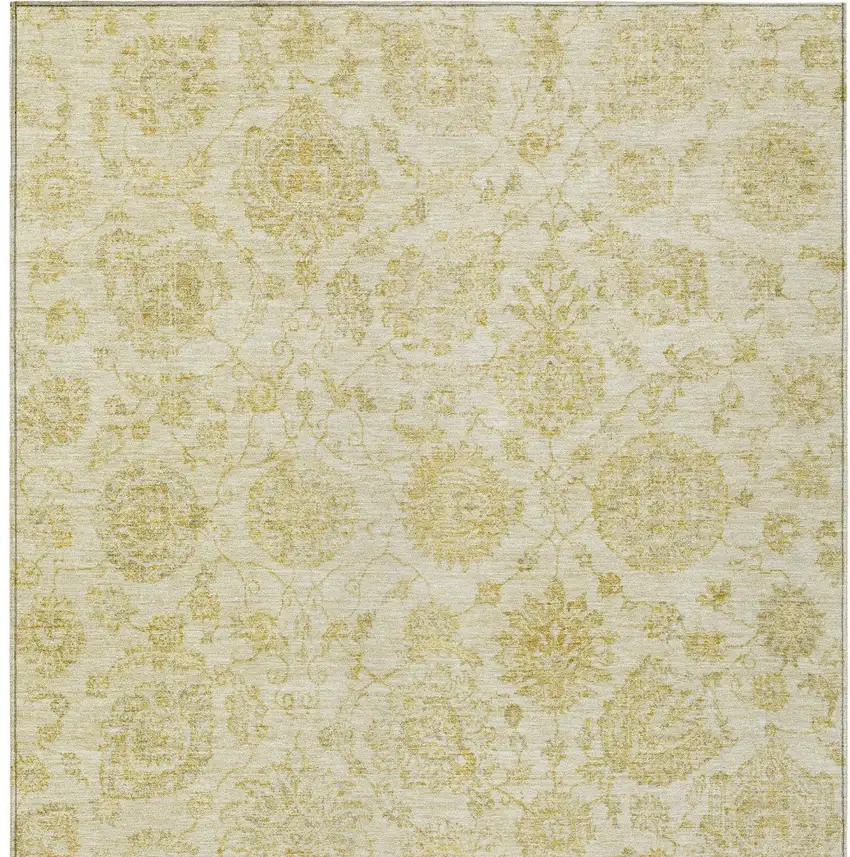 Gold And Beige Damask Washable Indoor Outdoor Area Rug Photo 7