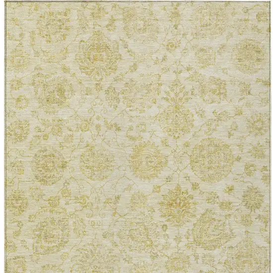 Gold And Beige Damask Washable Indoor Outdoor Area Rug Photo 7