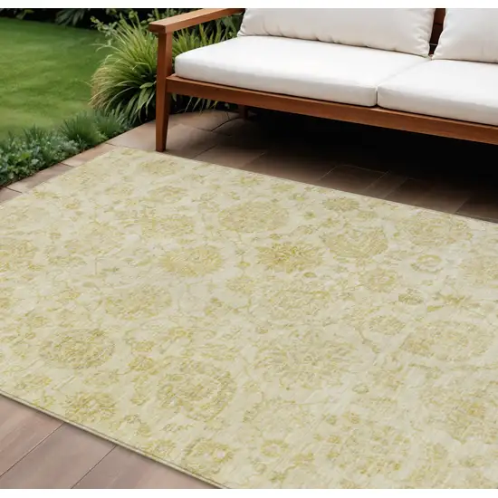 Gold And Beige Damask Washable Indoor Outdoor Area Rug Photo 2