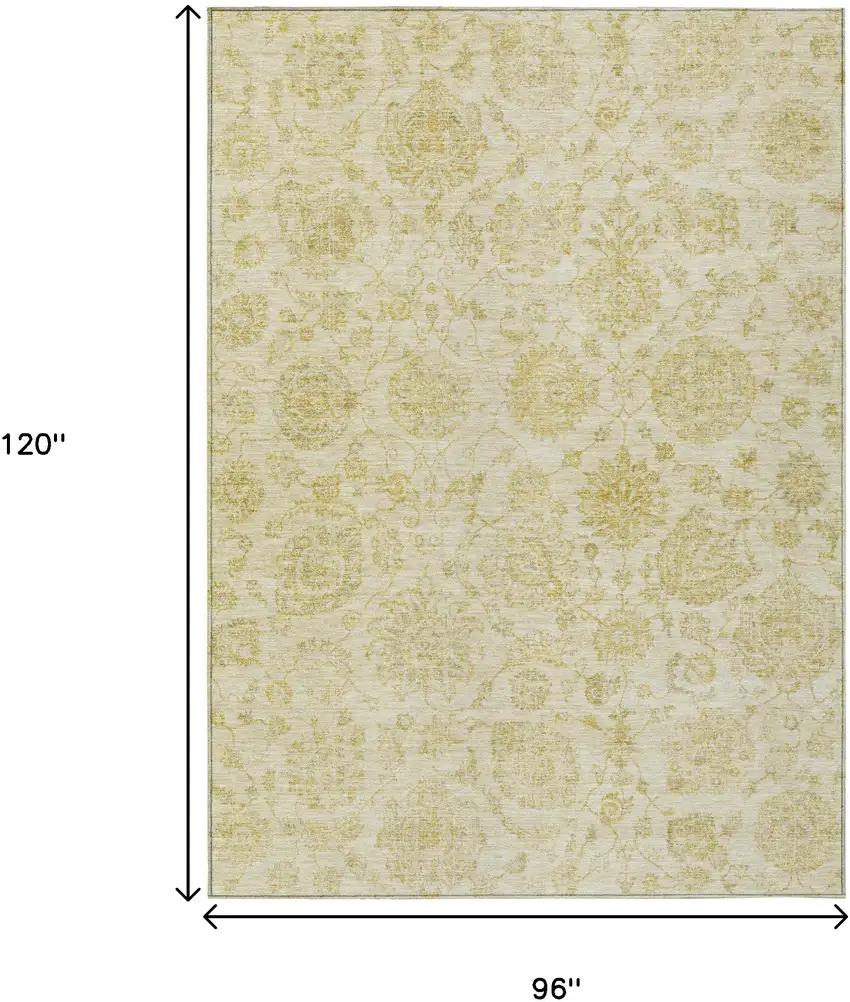 Gold And Beige Damask Washable Indoor Outdoor Area Rug Photo 9